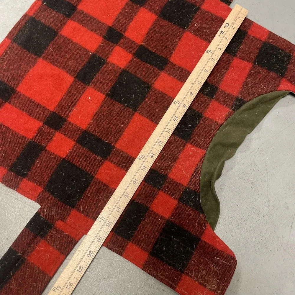 Filson Dog Coat Jacket Green Waxed Canvas Red Plaid Wool Blend Warm Tin Cloth